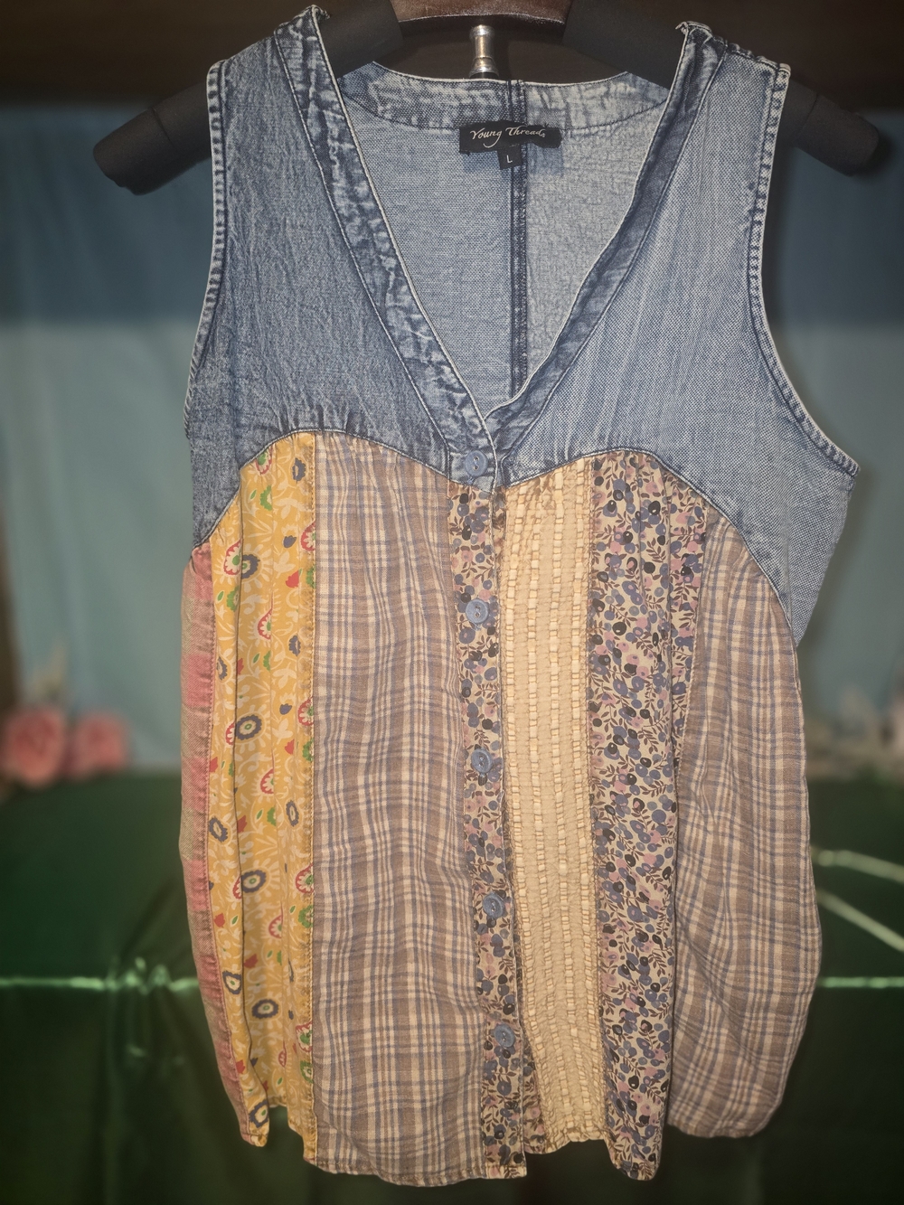 Young Threads Multi-Panel Denim Yoke Tank Top